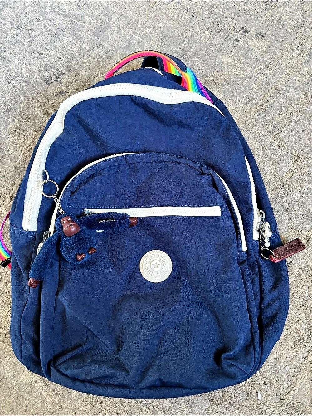 Kipling Blue & Multicolor Striped Backpack